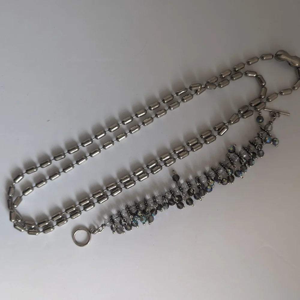 2pc Jewelry Set (Beaded Linked Chain  Necklace & Crystal Beaded Bracelet)